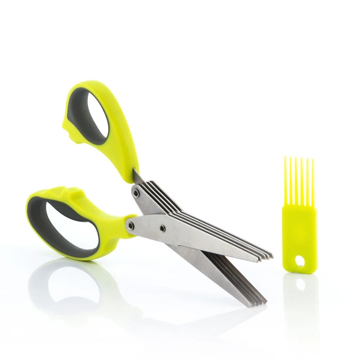 Innovagoods Tijeras de Cocina Multicorte con 5 Cuchillas - Ergonomico - Facil Limpieza - Incluye Cepillo - Color Verde 1