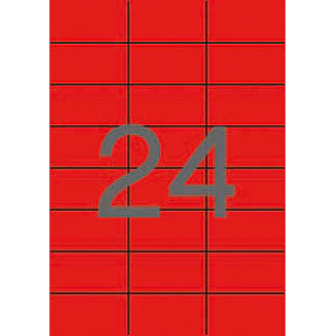 Apli Pack de 480 Etiquetas Rectangulares 70x37mm - 20 Hojas por 24 Etiquetas - Adhesivo Permanente - Cantos Rectos - Color Rojo
