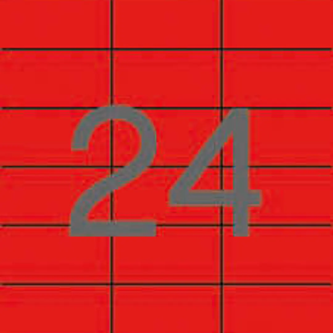 Apli Pack de 480 Etiquetas Rectangulares 70x37mm - 20 Hojas por 24 Etiquetas - Adhesivo Permanente - Cantos Rectos - Color Rojo 1