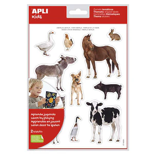 Apli Bolsa de Gomets Tematicos Realistas Animales de la Granja - 24 Gomets - Adhesivo Removible - Desarrollo de Habilidades Motoras - Normas de Calida