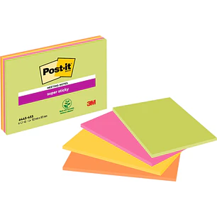 Post-It Super Sticky Pack de 4 Blocs de 45 Notas Adhesivas Reposicionables - Forma Rectangular - 101x152mm - Colores Surtidos