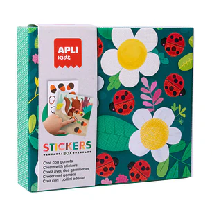 Apli Kids Juegos de Gomets Mariquita - 8 Laminas Ilustradas de 200G - 8 Hojas de Gomets Removibles Geometricos - Alto Valor Didactico - Caja de Carton