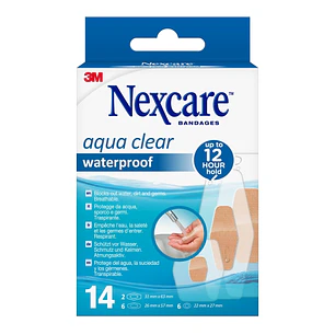 Nexcare Aqua Clear Waterproof Pack de 14 Apositos Surtidos - Impermeables - Color Transparente