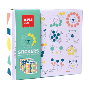Apli Kids Juego de Gomets Animales - 8 Laminas Ilustradas de 200G - 8 Hojas de Gomets Removibles Geometricos - Libro Guia con Ejemplos - Alto Valor Di