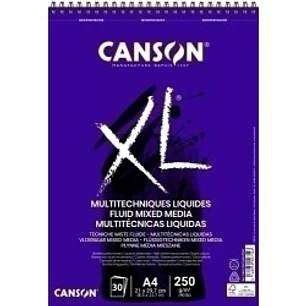 Canson XL Mix Media Fluido Album Espiral de 30 Hojas A4 - 250g - Grano Fino - Color Blanco