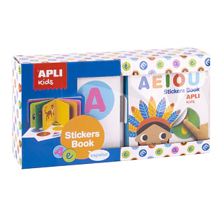 Apli Libro de Pegatinas Vocales Educativo - Tamaño 100x100x40 - 10 Paginas de Carton Rigido de 3mm - 5 Hojas de Gomets Removibles - Diseño Infantil co