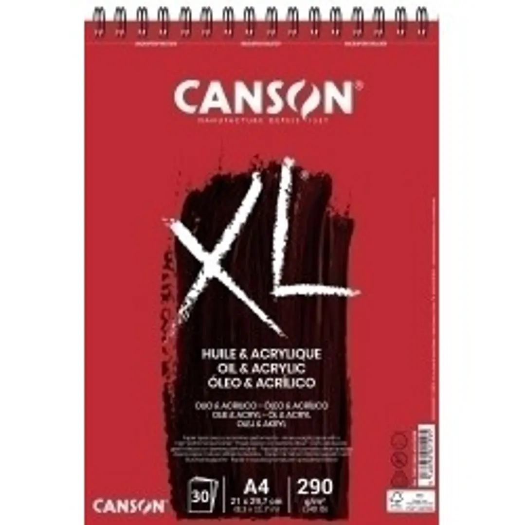Canson XL Oleo & Acrilico Album Espiral de 30 Hojas A4 - 290g - Grano Fino - Color Blanco 1