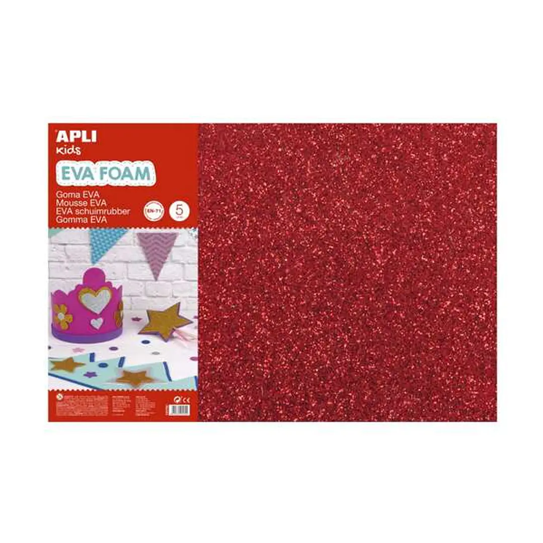 Apli Pack de 3 Goma Eva Purpurina 600 x 400 mm - Grosor 2 mm - Impermeable - Moldeable al Calor - Color Rojo 1