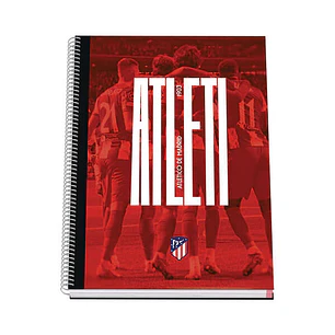 Dohe Atletico de Madrid Atleti Cuaderno Espiral con Cubierta en Carton Forrado - Tamaño A4 de 100 Hojas 90gr - Hojas Microperforadas con 4 Taladros - 