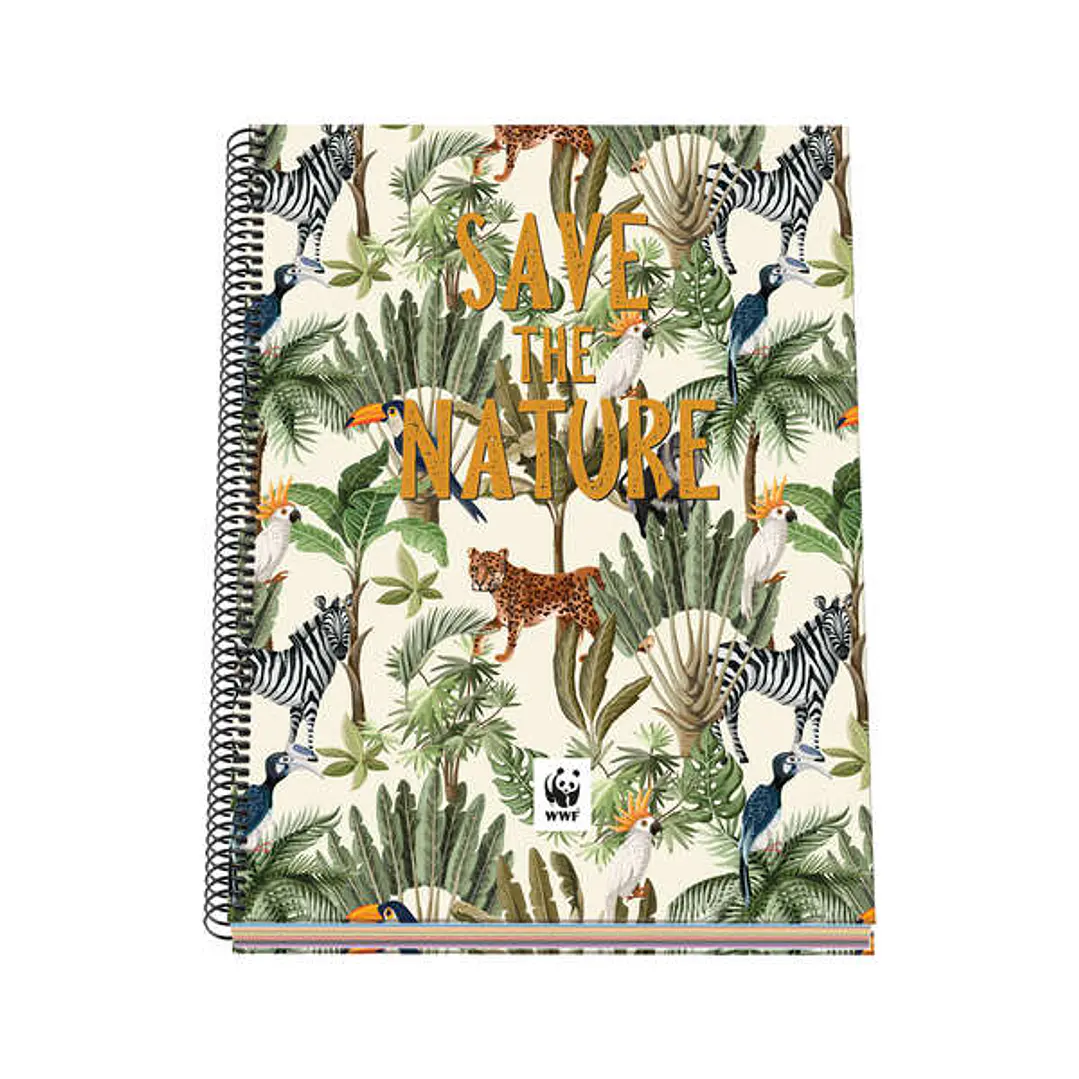 Dohe WWF Save the Nature Cuaderno Espiral Tapa Dura - Tamaño A4 de 100 Hojas 90gr - Hojas Microperforadas con 4 Taladros - Cuadricula 5mm 1