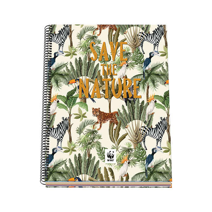 Dohe WWF Save the Nature Cuaderno Espiral Tapa Dura - Tamaño A4 de 100 Hojas 90gr - Hojas Microperforadas con 4 Taladros - Cuadricula 5mm 1