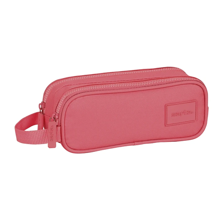 Safta Basic Portatodo - 2 Compartimentos con Cremalleras - Asa Lateral - 1L - 210x60x80mm - Color Rosa 1