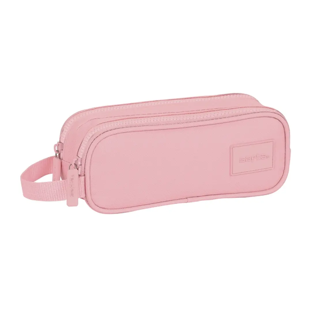 Safta Basic Portatodo - 2 Compartimentos con Cremalleras - Asa Lateral - 1L - 210x60x80mm - Color Rosa 1