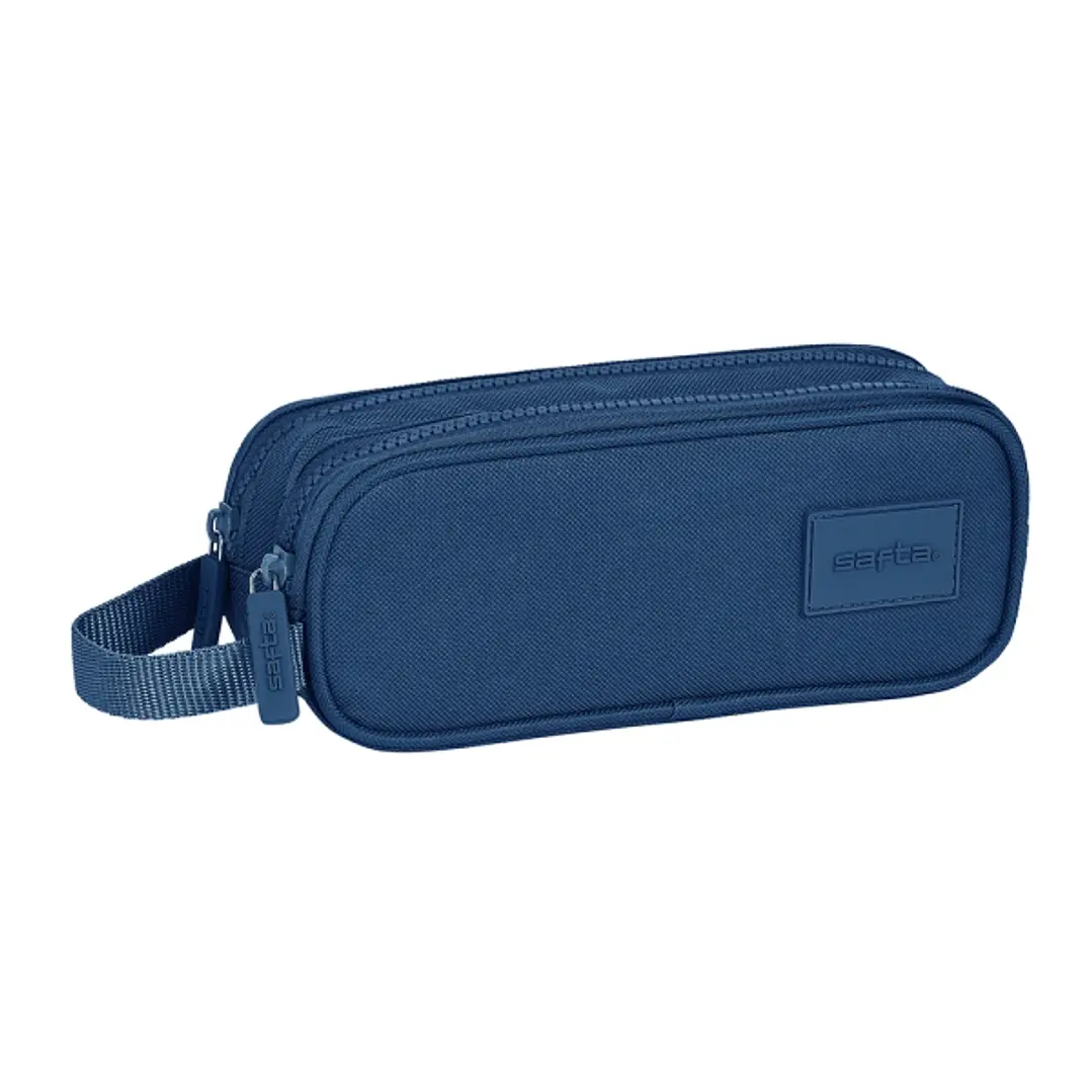 Safta Basic Portatodo - 2 Compartimentos con Cremalleras - Asa Lateral - 1L - 210x60x80mm - Color Azul Marino 1