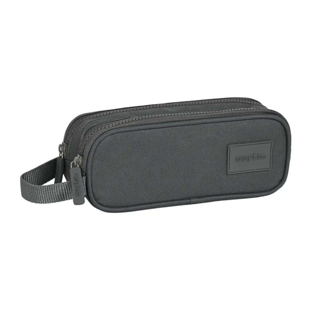 Safta Basic Portatodo - 2 Compartimentos con Cremalleras - 1L - Asa Lateral - 210x60x80mm - Color Gris 1