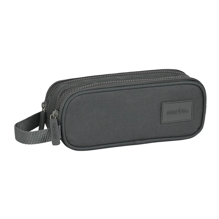 Safta Basic Portatodo - 2 Compartimentos con Cremalleras - 1L - Asa Lateral - 210x60x80mm - Color Gris 1
