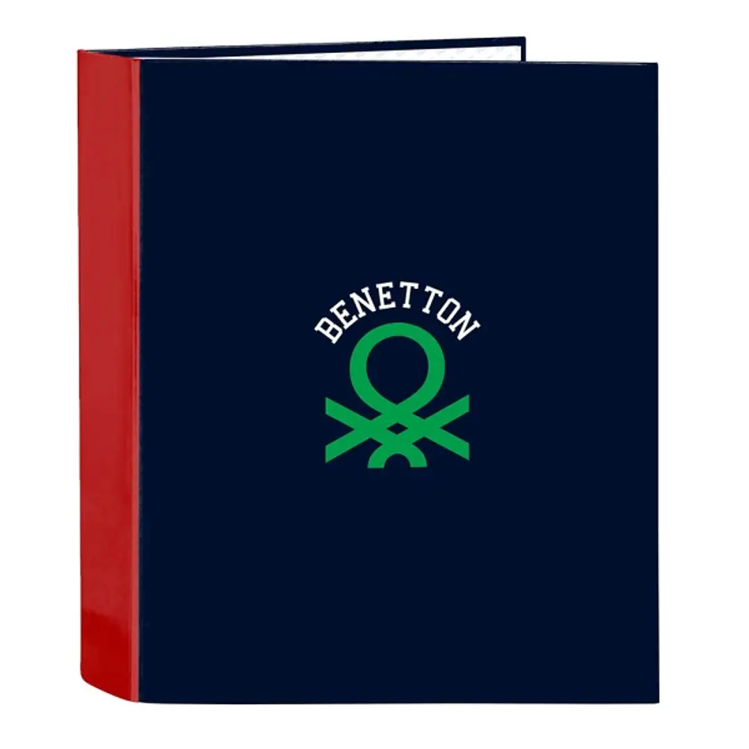 Safta Benetton Together Carpeta con 4 Anillas 40mm - Tapas Duras Forradas - Formato Folio - 270x60x330mm - Color Azul Marino 1