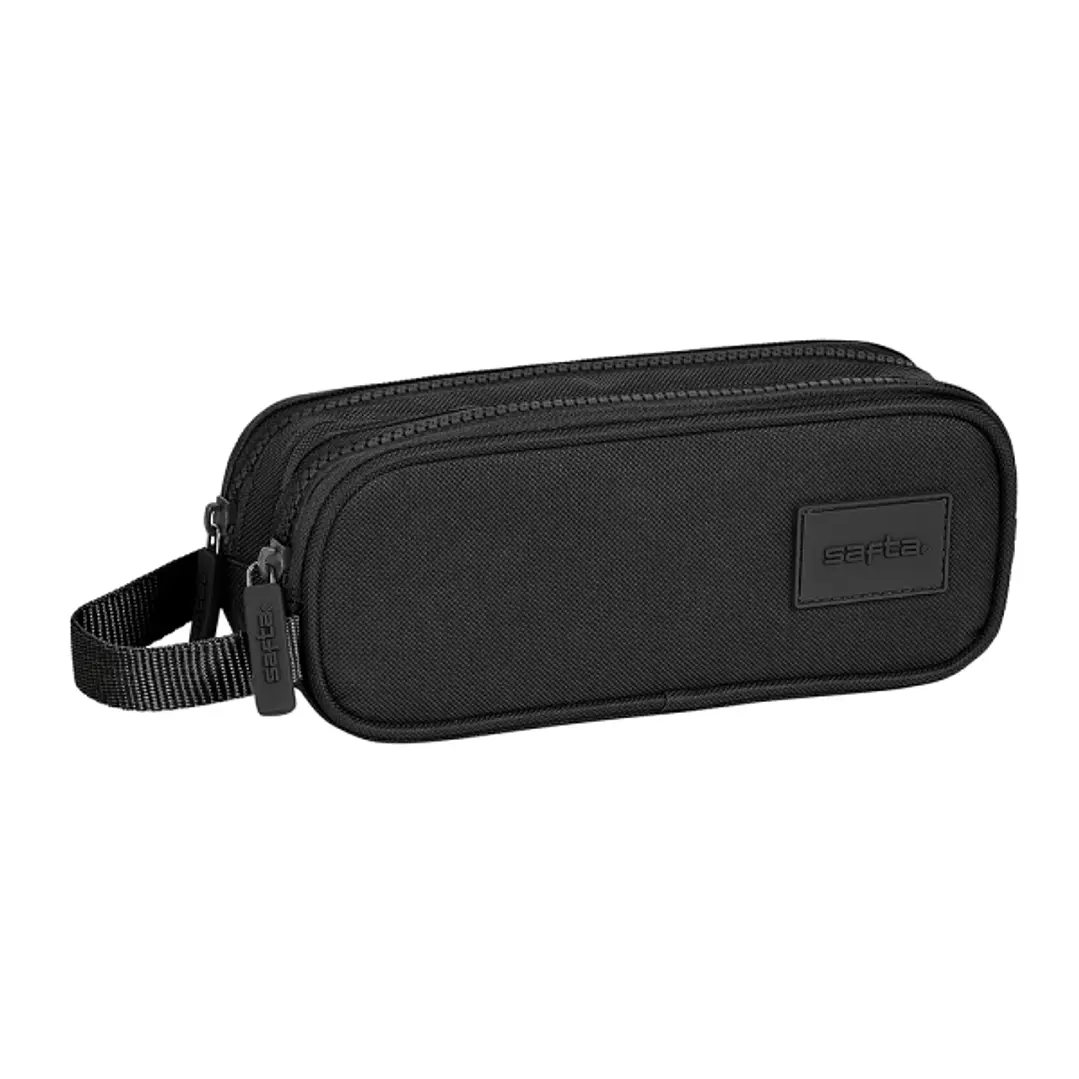 Safta Basic Portatodo - 2 Compartimentos con Cremalleras - Asa Lateral - 1L - 210x60x80mm - Color Negro 1