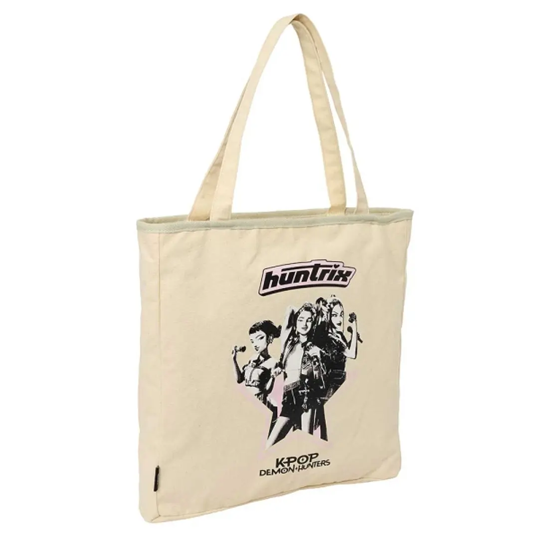 Safta K-Pop Demon Hunters Star Tote Bag Bolsa de Tela - Cremallera - Bolsillo Interior - Asas de Mano - 36x38x6.5cm - Color Beige 1