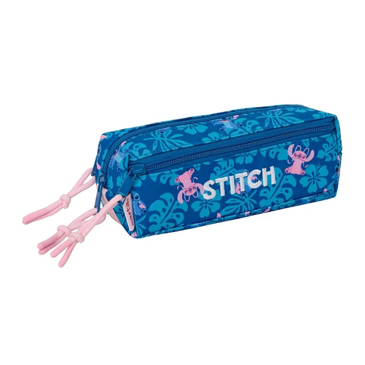 Safta Stitch Lio Portatodo - 3 Compartimentos con Cremallera - Goma Elastica - Compacto - 22x8.5x6cm - Color Azul Oscuro 1