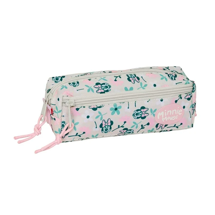 Safta Minnie Mouse Minty Portatodo - 3 Compartimentos con Cremalleras - Goma Elastica - 0.98L - 220x60x85mm - Color Rosa Pastel 1