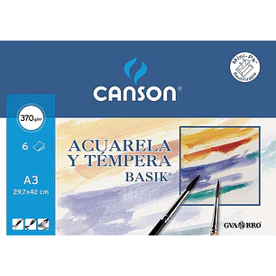 Canson Acuarela Basik Minipack de 6 Hojas A3 - 29.7x42cm - 370g - Color Blanco