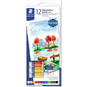 Staedtler Pack de 12 Tubos de Acuarela 12ml - Colores Brillantes  - Usar en Papel Acuarela o Cartulina - Colores Surtidos