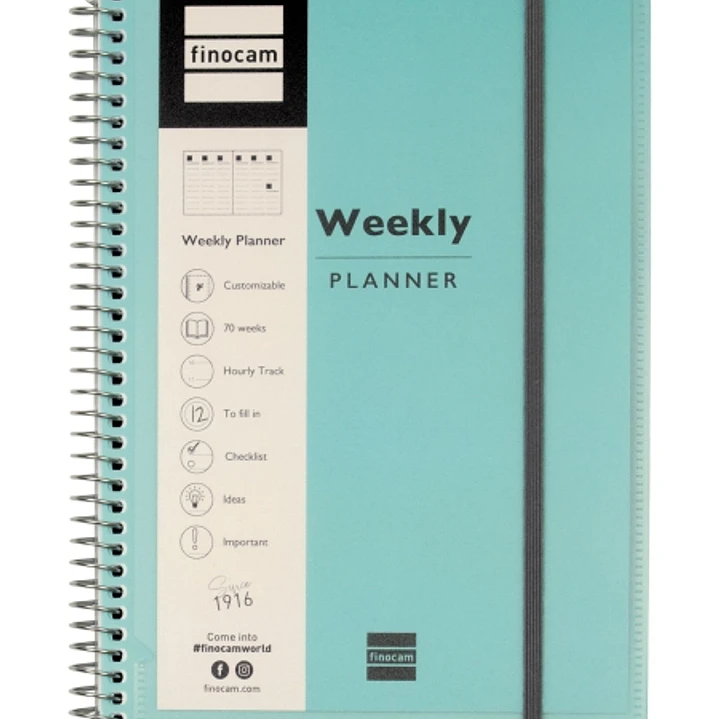 Finocam My Time Agenda sin Fechar - Semana Vista Vertical - Formato E10 - 155x212mm - Tapas de Polipropileno - Papel de 80g/m2 - Espiral de Plastico - 1