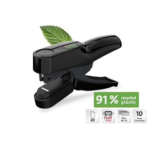 Novus B 36FC re+new Grapadora de Tenaza - Hasta 20 Hojas - Fabricada con un 91% de Plastico Reciclado - Grapado Cerrado Plano - Color Negro