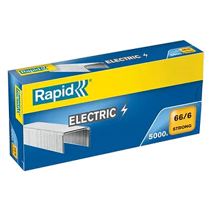 Rapid Strong Caja de 5000 Grapas 66/6 Electric - Para Grapar hasta 20 Hojas - Alambre Reforzado Galvanizado - Patilla de 6mm