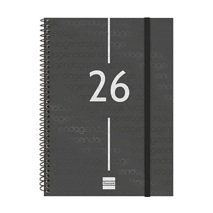 Finocam Year Agenda de Espiral - Tapa Ligera - Formato E10 - 162x14x212mm - Semana Vista en Vertical - Color Negro