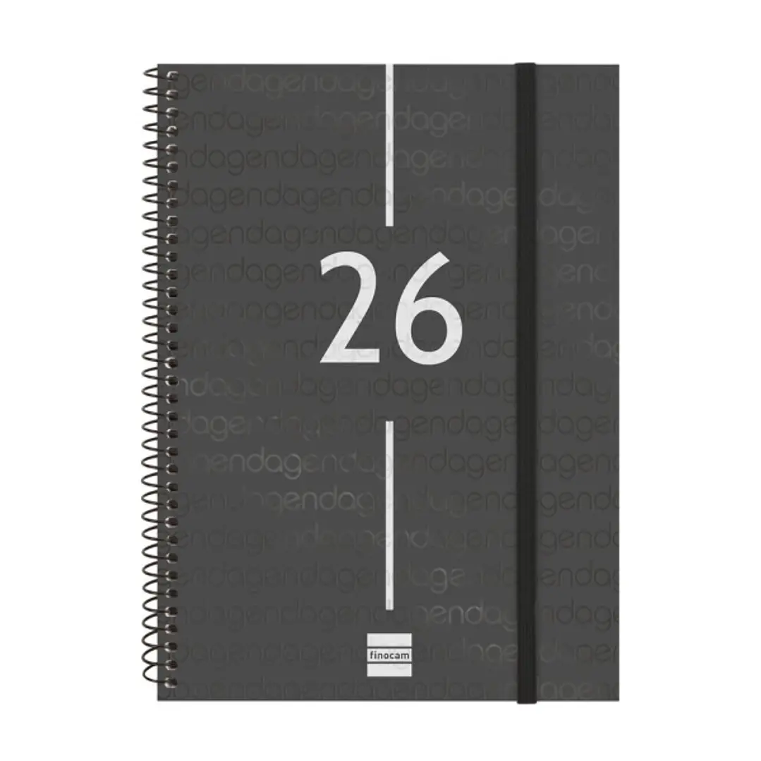 Finocam Year Agenda de Espiral - Tapa Ligera - Formato E10 - 162x14x212mm - Semana Vista en Vertical - Color Negro 1