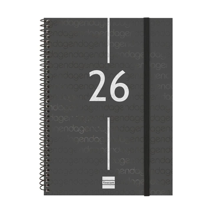 Finocam Year Agenda de Espiral - Tapa Ligera - Formato E10 - 162x14x212mm - Semana Vista en Vertical - Color Negro 1