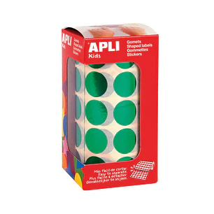 Apli Rollo de 1770 Gomets Redondos Ø 20mm - 59 Hojas Pretroqueladas - Adhesivo Permanente - Normas EN-71 y FSC - Adhesivo Base Agua - Materiales Recic