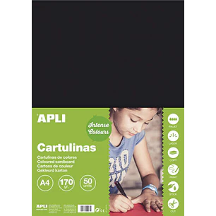 Apli Pack de 50 Cartulinas A4 170g - Color Negro