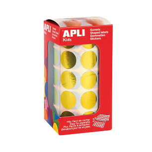Apli Gomets Redondos Amarillo Metalizado Ø 20mm - 59 Hojas Pretroqueladas - 1770 Gomets por Rollo - Adhesivo Base Agua - Normas EN-71 y Cadena de Cust