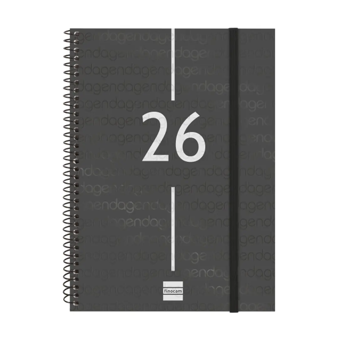 Finocam Year Agenda de Espiral en Catalan - Anual 2026 - Tapa Ligera - Formato E10 - 162x14x212mm - Semana Vista en Vertical - Color Negro 1