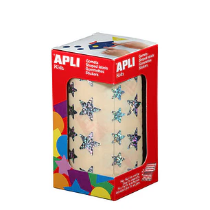 Apli Gomets Estrella Holograficos - 12.5mm y 19.5mm - Adhesivo Permanente - 59 Hojas Pretroqueladas - 2.360 Gomets por Rollo