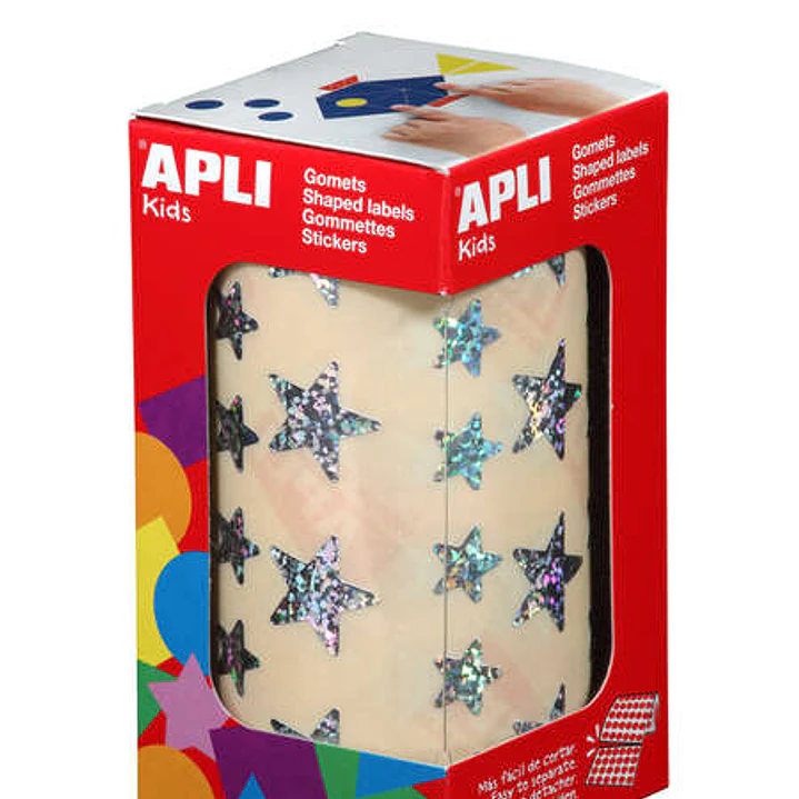 Apli Gomets Estrella Holograficos - 12.5mm y 19.5mm - Adhesivo Permanente - 59 Hojas Pretroqueladas - 2.360 Gomets por Rollo 1
