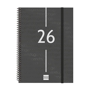 Finocam Year Agenda de Espiral en Catalan - Anual 2026 - Tapa Ligera - Formato E10 - 217x14x297mm - Semana Vista Horizontal - Color Negro