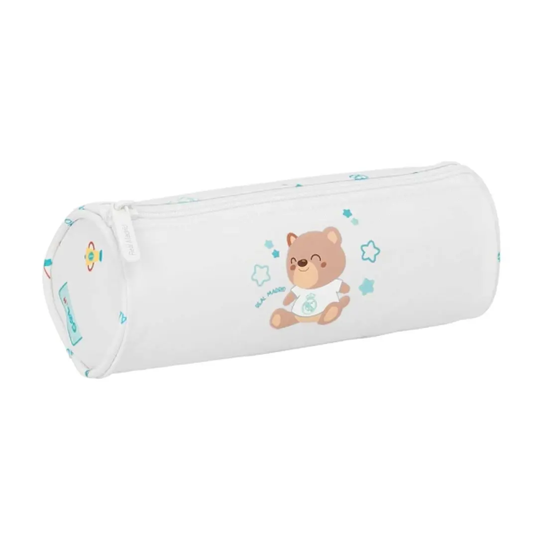 Safta Real Madrid Preescolar Portatodo Redondo - Cremallera con Tirador - 20x7x7cm - Color Blanco 1