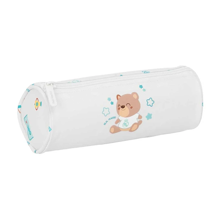 Safta Real Madrid Preescolar Portatodo Redondo - Cremallera con Tirador - 20x7x7cm - Color Blanco 1