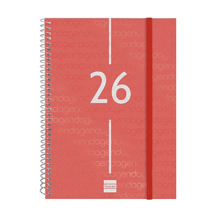 Finocam Year Agenda de Espiral en Catalan - Anual 2026 - Tapa Ligera - Formato E10 - 217x14x297mm - Semana Vista Horizontal - Color Rojo