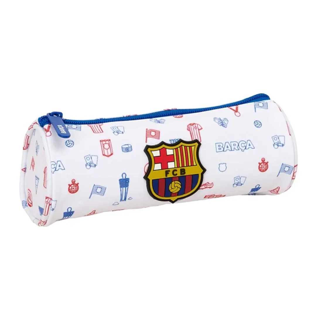Safta F.C.Barcelona Preescolar Portatodo Redondo - Cremallera con Tirador - 20x7x7cm - Color Blanco 1