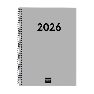 Finocam Espiral Recambio Anual 2026 para Agendas Duo - Anual 2026 - Formato E10 - 162x14x212mm - Semana Vista Horizontal - Color Gris Claro