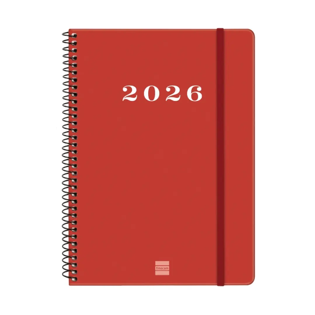 Finocam My Agenda de Espiral en Catalan - Anual 2026 - Tapa Dura Antirayaduras - Formato E10 - 171x9x212mm - Semana Vista Horizontal - Color Rojo 1