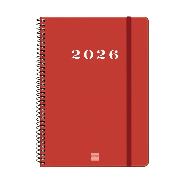 Finocam My Agenda de Espiral en Catalan - Anual 2026 - Tapa Dura Antirayaduras - Formato E10 - 171x9x212mm - Semana Vista Horizontal - Color Rojo 1
