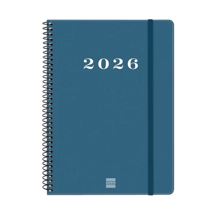 Finocam My Agenda de Espiral en Catalan - Anual 2026 - Tapa Dura Antirayaduras - Formato E10 - 171x9x212mm - Semana Vista Horizontal - Color Azul 1