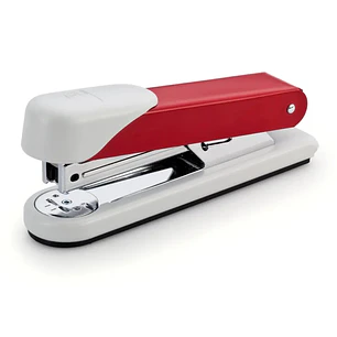 Novus Stabil Grapadora de Sobremesa - Capacidad de grapado 30 Hojas - Grapas 24/6, 26/6 - Grapado Abierto, Cerrado y Clavado - Color Blanco/Rojo