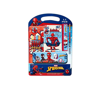 Safta Spider-Man Attack Pack Escolar con Plumier Metalico - Lapiz - 4 Rotuladores - Regla 15cm - Sacapuntas - Goma - Libreta A4 - Bloc de Notas A6 - 2